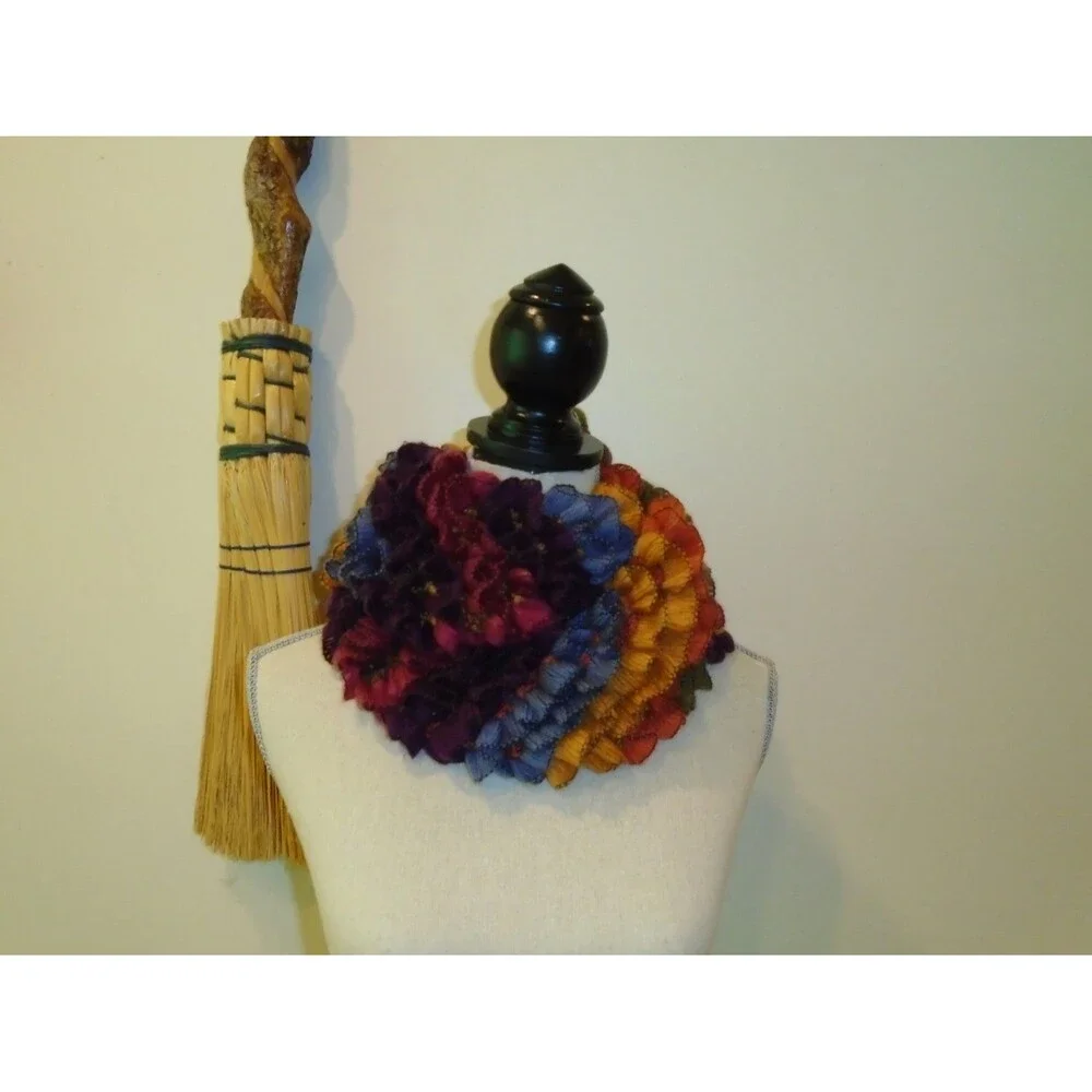 Hand Knit Ruffle Scarf, Colorful Party Accessory
